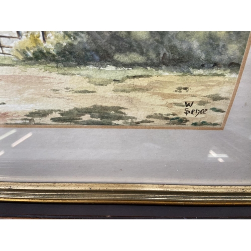 306 - Four framed watercolours, two village scenes by David R. Matthews, one titled 'Highgroves Spring' by... 