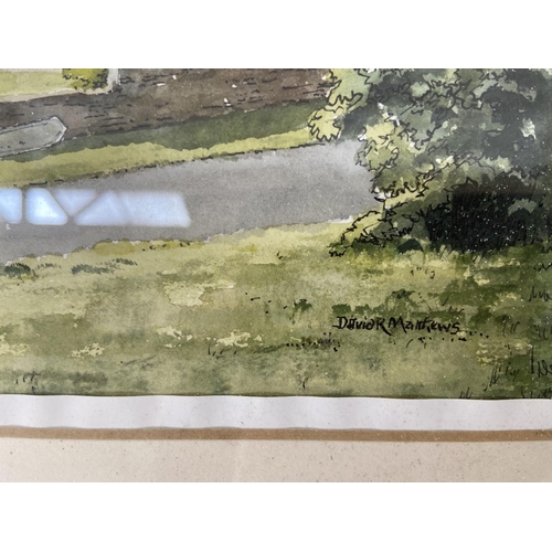 306 - Four framed watercolours, two village scenes by David R. Matthews, one titled 'Highgroves Spring' by... 