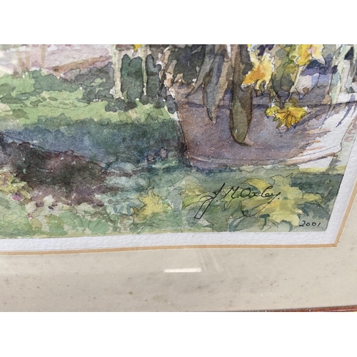 306 - Four framed watercolours, two village scenes by David R. Matthews, one titled 'Highgroves Spring' by... 