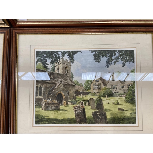 306 - Four framed watercolours, two village scenes by David R. Matthews, one titled 'Highgroves Spring' by... 