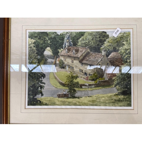 306 - Four framed watercolours, two village scenes by David R. Matthews, one titled 'Highgroves Spring' by... 