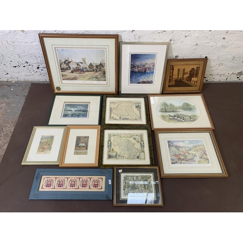 307 - A collection of pictures and prints to include framed maps of Yorkshire, Jennie Baines signed limite... 