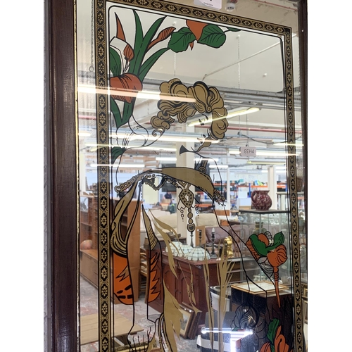 312 - An Art Nouveau style Alphonse Mucha design printed wall mirror - approx. 87cm high x 39cm wide