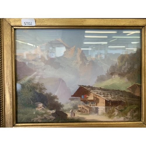 315 - An early 20th century gilt framed oil on board of a European mountain scene - approx. 32cm high x 37... 