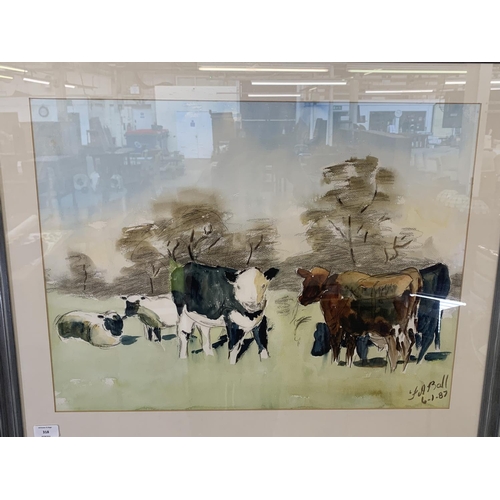 318 - A late 20th century Impressionist style F. A. Ball watercolour of cattle - approx. 65cm high x 80cm ... 