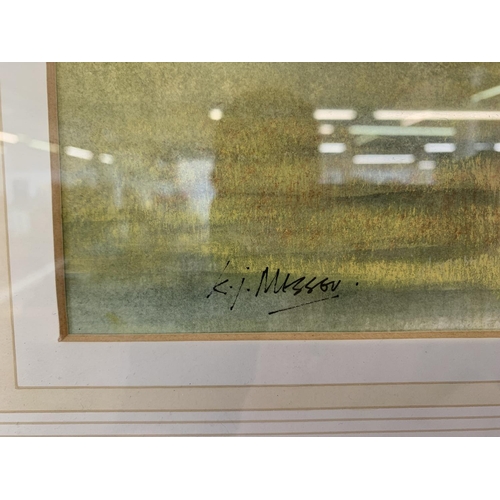 321 - A late 20th century gilt framed Impressionist style watercolour of a landscape signed lower left - a... 