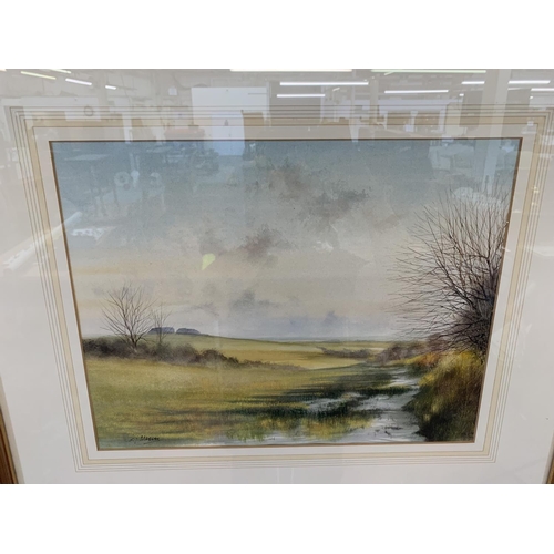 321 - A late 20th century gilt framed Impressionist style watercolour of a landscape signed lower left - a... 