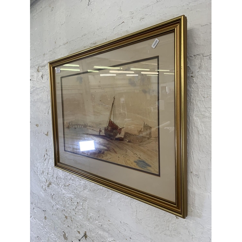 327 - An early 20th century gilt framed watercolour of a harbour scene - approx. 52cm high x 68cm wide