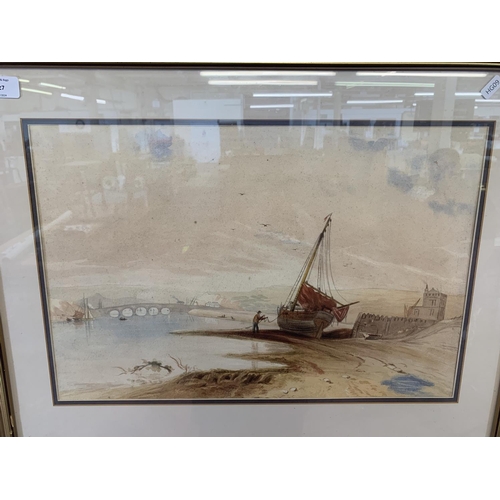 327 - An early 20th century gilt framed watercolour of a harbour scene - approx. 52cm high x 68cm wide