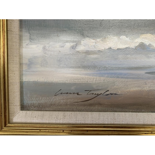 330 - A late 20th century gilt framed Ivan Taylor (b.1946) oil on board of a harbour scene - approx. 69cm ... 