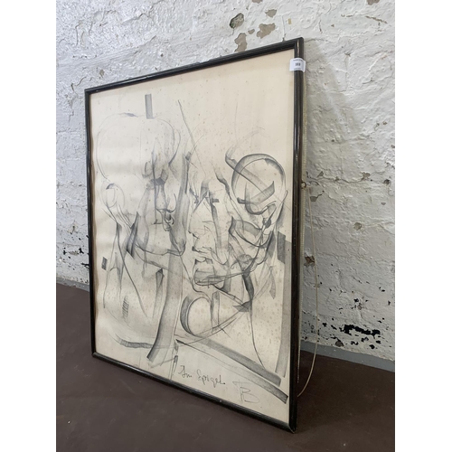 333 - A mid 20th century Cubist style abstract graphite drawing signed Spigel - approx. 67cm high x 63cm w... 