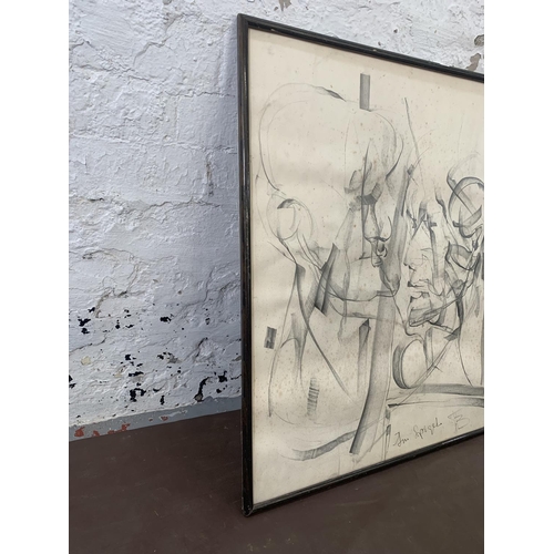 333 - A mid 20th century Cubist style abstract graphite drawing signed Spigel - approx. 67cm high x 63cm w... 