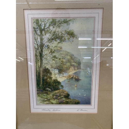 335 - Four pictures, one late 19th century framed watercolour of a coastal scene, one late 20th century fr... 