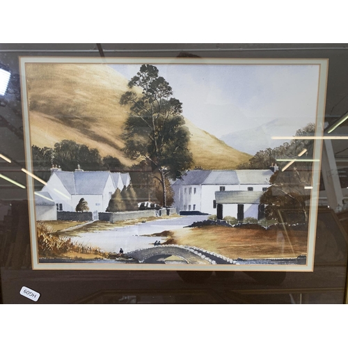 335 - Four pictures, one late 19th century framed watercolour of a coastal scene, one late 20th century fr... 