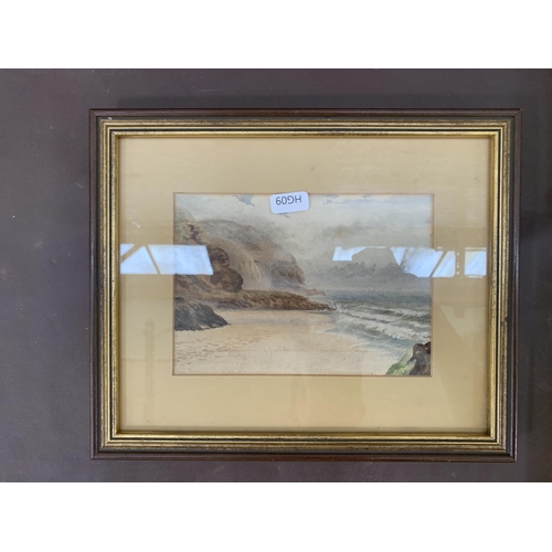 335 - Four pictures, one late 19th century framed watercolour of a coastal scene, one late 20th century fr... 