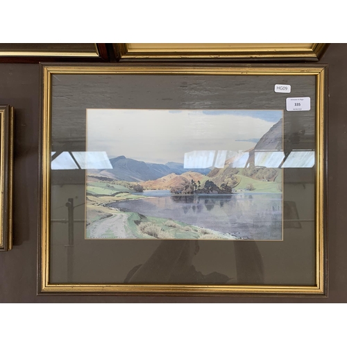 335 - Four pictures, one late 19th century framed watercolour of a coastal scene, one late 20th century fr... 