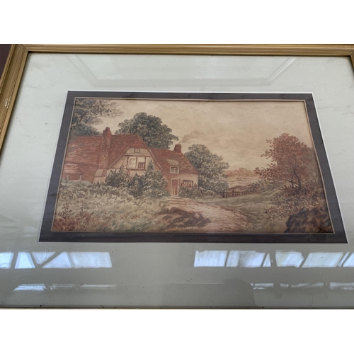 336 - Two early 20th century gilt framed watercolours of village scenes signed Eastwood - approx. 36cm hig... 