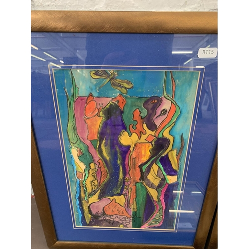 337 - Three late 20th century framed acrylic on board Expressionist abstracts - largest approx. 49cm high ... 