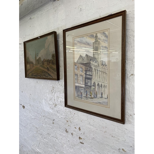 342B - Two local interest pictures, one early 20th century oil on canvas of Astbury Church and one late 20t... 