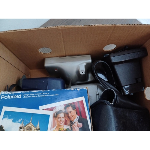 632 - Three boxes containing a large collection of Polaroid instant cameras to include boxed Image Elite, ... 