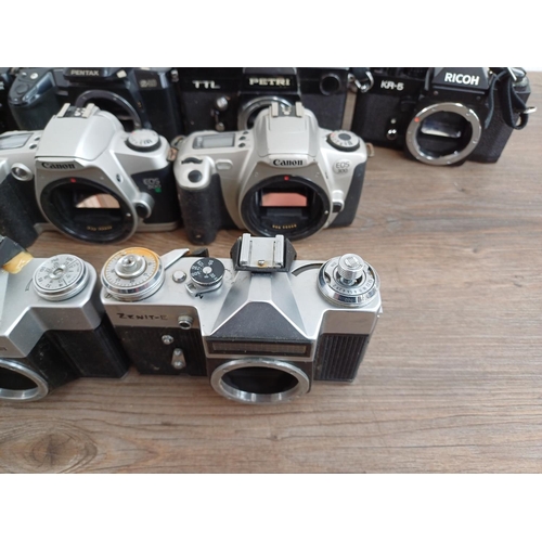 638 - Seventeen 35mm SLR camera bodies to include Ihagee Exa IIb, KMZ Zenit 12XP, Canon EOS 300, Petri TTL... 