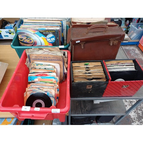 641 - Two boxes and four record cases containing shellac, LP and 7