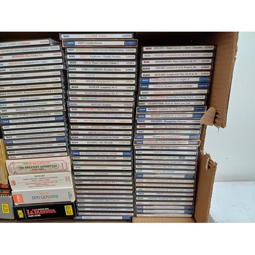 678 - Two boxes containing a large collection of classical CDs to include Wagner, Vivaldi, Beethoven, Moza... 