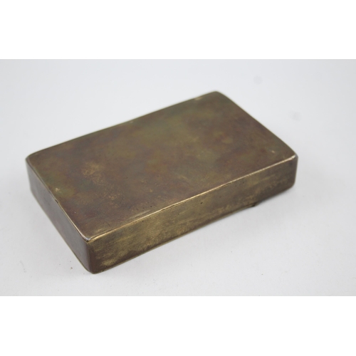 2216 - An antique brass engraved 'Garnet's Straw' snuff box - approx. 10.5cm high x 6.5cm wide