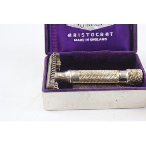 2217 - Two boxed Gillette Aristocrat silver plated razors