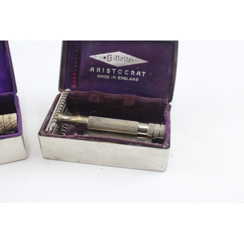 2217 - Two boxed Gillette Aristocrat silver plated razors