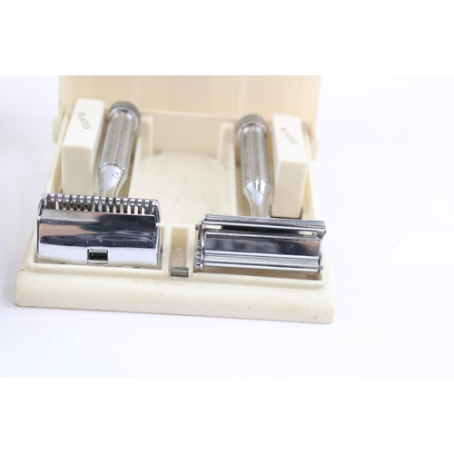 2222 - Two boxed Art Deco Ever-Ready two piece shaving sets each containing razor and automatic stropper