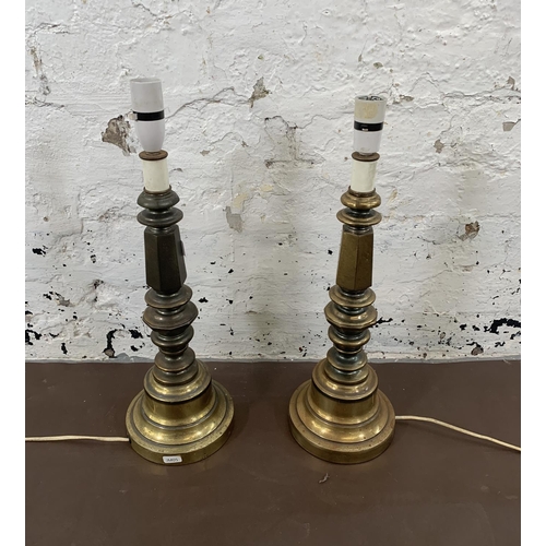 67 - A pair of Victorian style brass finish metal table lamps - approx. 50cm high