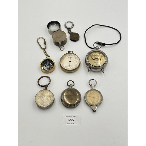 2225 - A collection of items to include Victorian Bryson Optician Edinburgh compensated pocket barometer, W... 