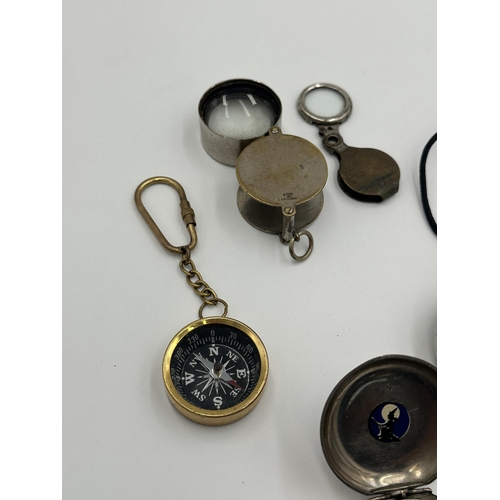 2225 - A collection of items to include Victorian Bryson Optician Edinburgh compensated pocket barometer, W... 