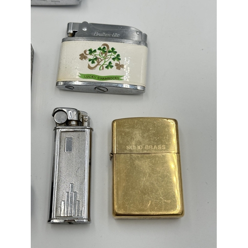 2227 - Seven cigarette lighters to include St. Dupont Paris silver plated, Dunhill, Colibri, Zippo etc.