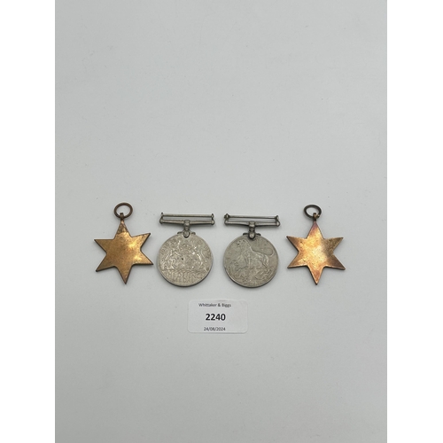 2240 - Four WWII medals, War, The Defence, The Italy Star and the 1939-1945 Star