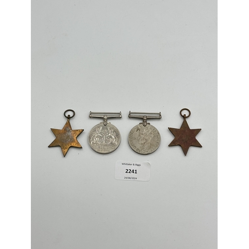 2241 - Four WWII medals, War, The Defence, The Italy Star and the 1939-1945 Star