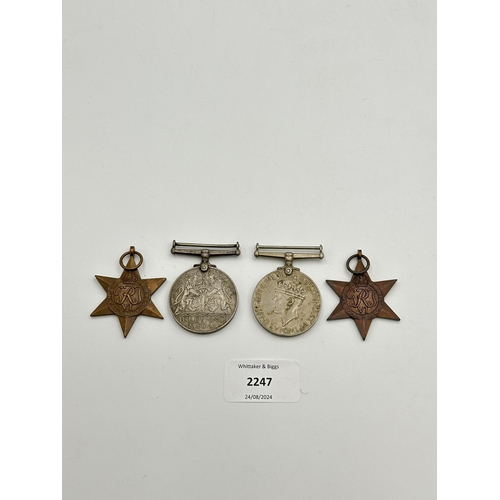 2247 - Four WWII medals, War, The Defence, The Italy Star and the 1939-1945 Star