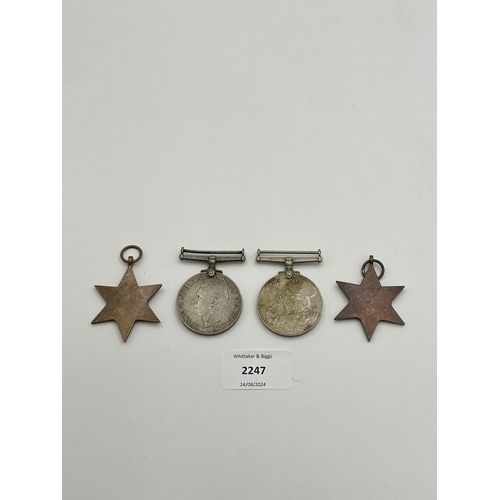 2247 - Four WWII medals, War, The Defence, The Italy Star and the 1939-1945 Star