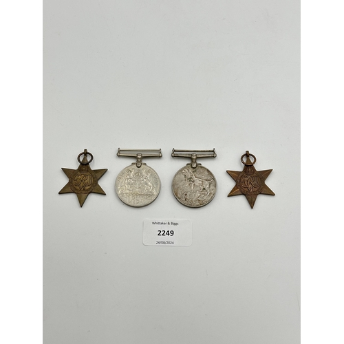 2249 - Four WWII medals, War, The Defence, The Italy Star and the 1939-1945 Star