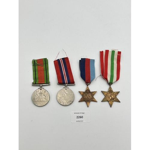 2259 - Four WWII medals, War, The Defence, The Italy Star and the 1939-1945 Star