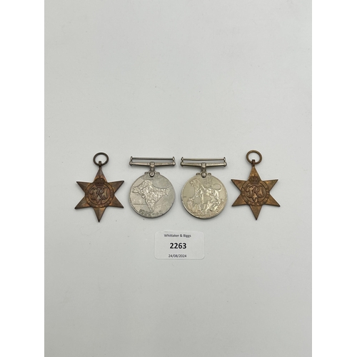 2263 - Four WWII medals, India Service 1939-45, War, The Burma Star and The 1939-1945 Star