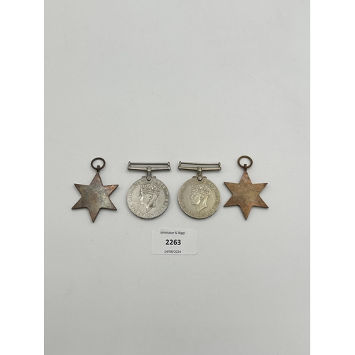 2263 - Four WWII medals, India Service 1939-45, War, The Burma Star and The 1939-1945 Star