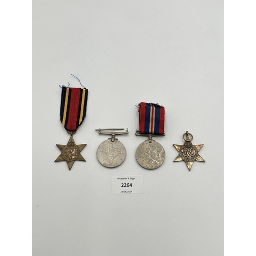 2264 - Four WWII medals, India Service 1939-45, War, The Burma Star and The 1939-1945 Star