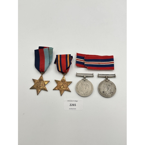 2265 - Four WWII medals, India Service 1939-45, War, The Burma Star and The 1939-1945 Star