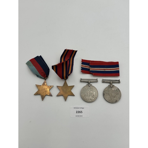 2265 - Four WWII medals, India Service 1939-45, War, The Burma Star and The 1939-1945 Star