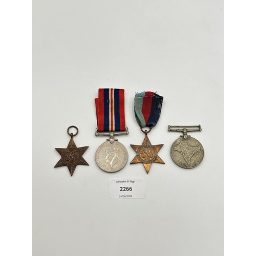 2266 - Four WWII medals, India Service 1939-45, War, The Burma Star and The 1939-1945 Star