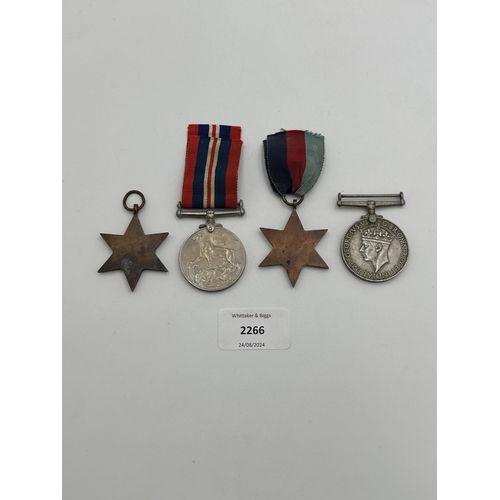 2266 - Four WWII medals, India Service 1939-45, War, The Burma Star and The 1939-1945 Star