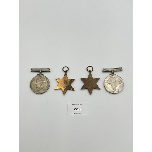 2268 - Four WWII medals, India Service 1939-45, War, The Burma Star and The 1939-1945 Star