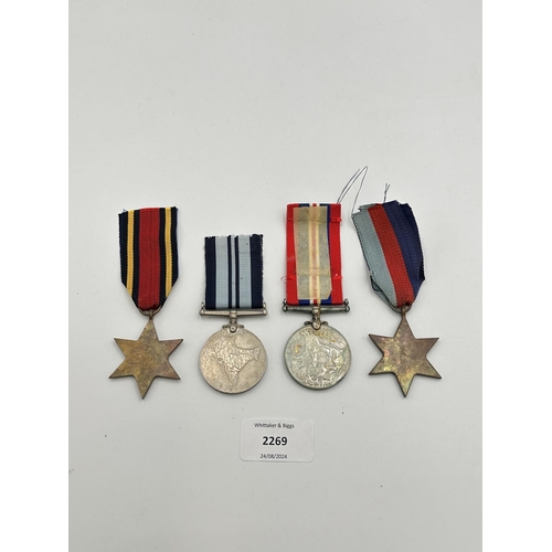 2269 - Four WWII medals, India Service 1939-45, War, The Burma Star and The 1939-1945 Star